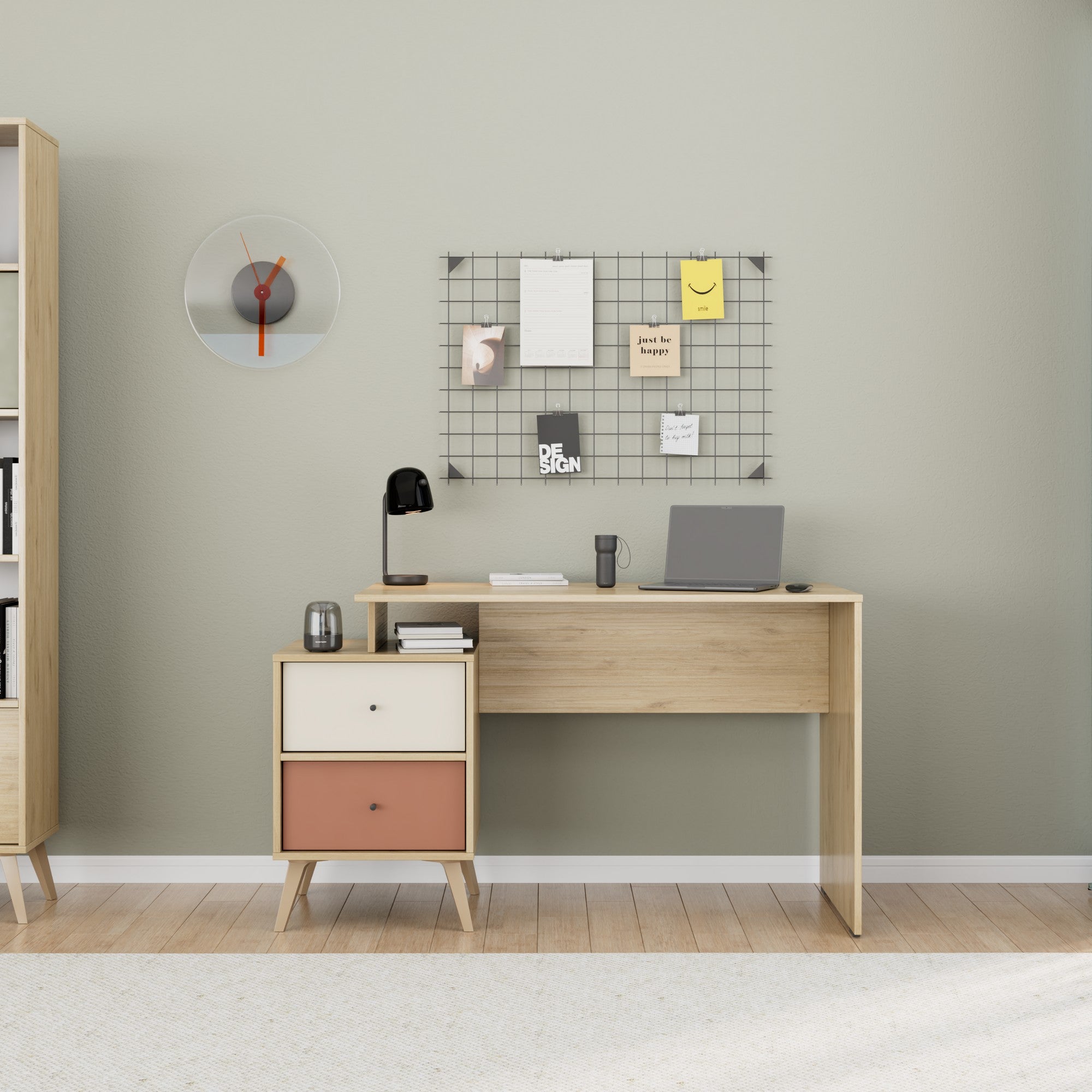 Secretária de Estudo – 110 cm x 75 cm x 44 cm – Multicolorido – Painéis de partículas revestidos a melamina
