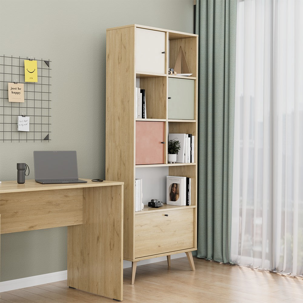 Estante de livros – 67 cm x 180 cm x 30 cm – Multicolorido – Painel de partículas revestido a melamina