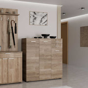 Sapateira Elegante Nogueira Clara 108cm - 2 Gavetas e Múltiplas Prateleiras com Fixação à Parede