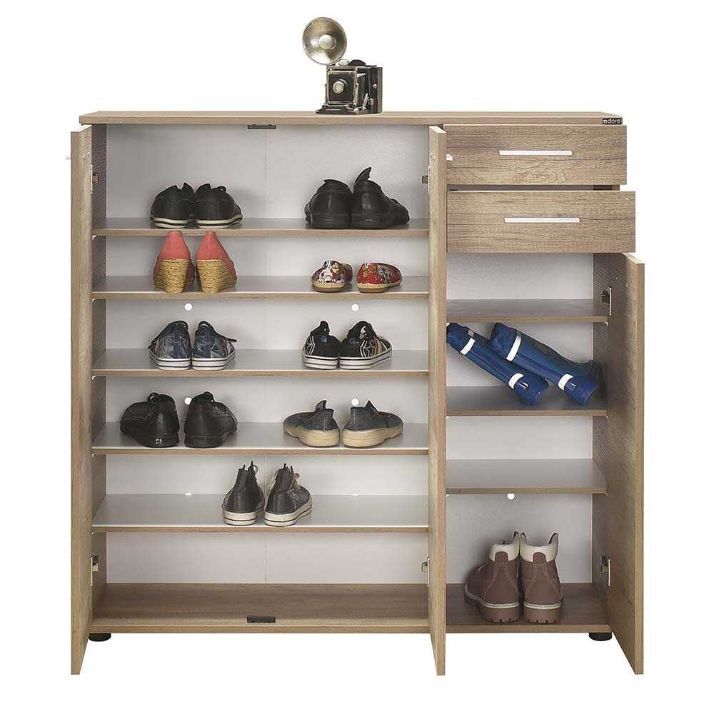 Sapateira Elegante Nogueira Clara 108cm - 2 Gavetas e Múltiplas Prateleiras com Fixação à Parede