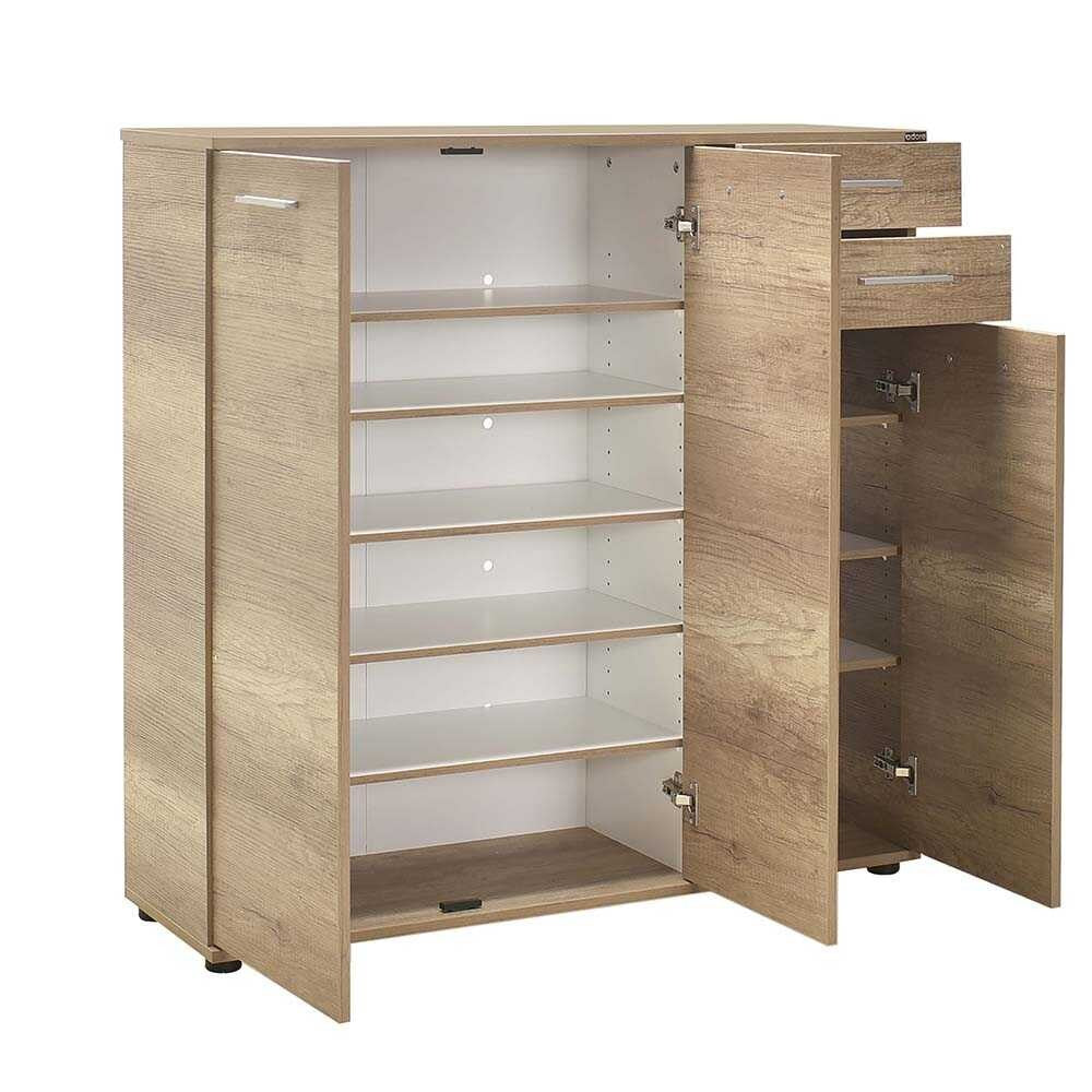 Sapateira Elegante Nogueira Clara 108cm - 2 Gavetas e Múltiplas Prateleiras com Fixação à Parede