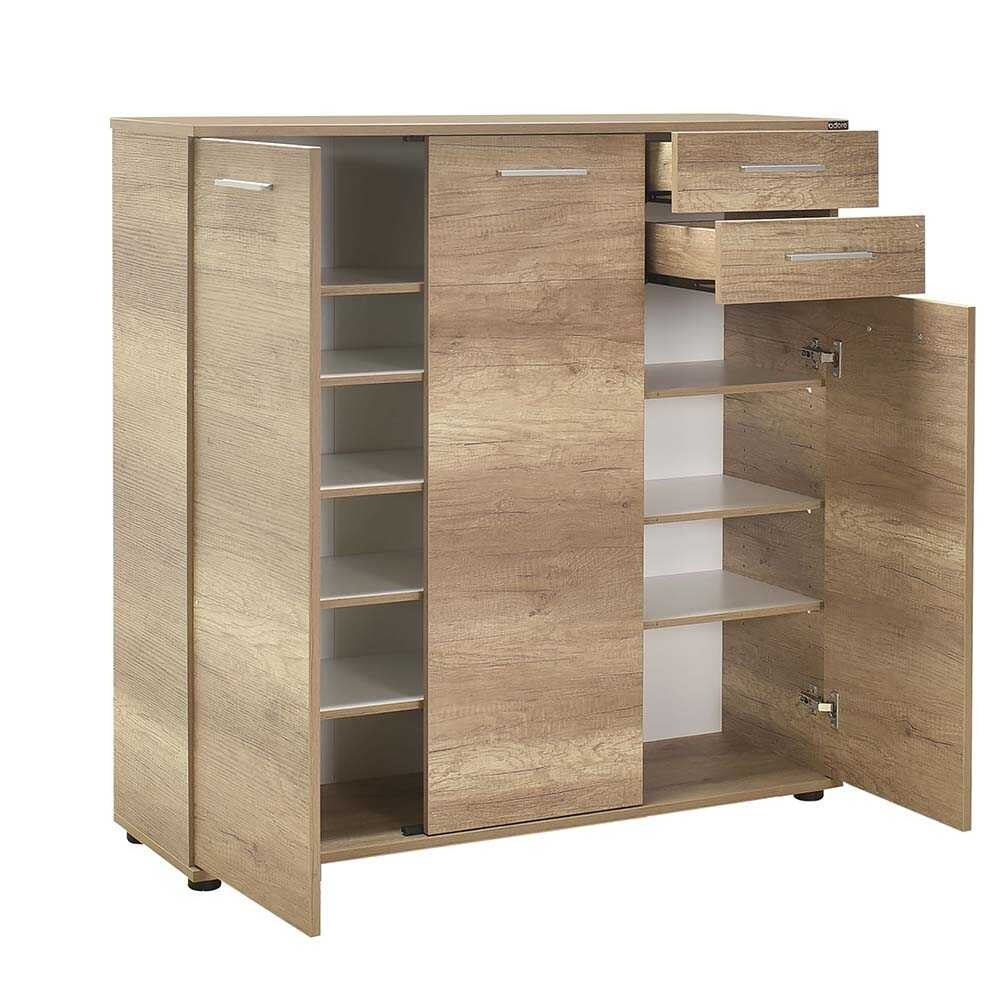 Sapateira Elegante Nogueira Clara 108cm - 2 Gavetas e Múltiplas Prateleiras com Fixação à Parede