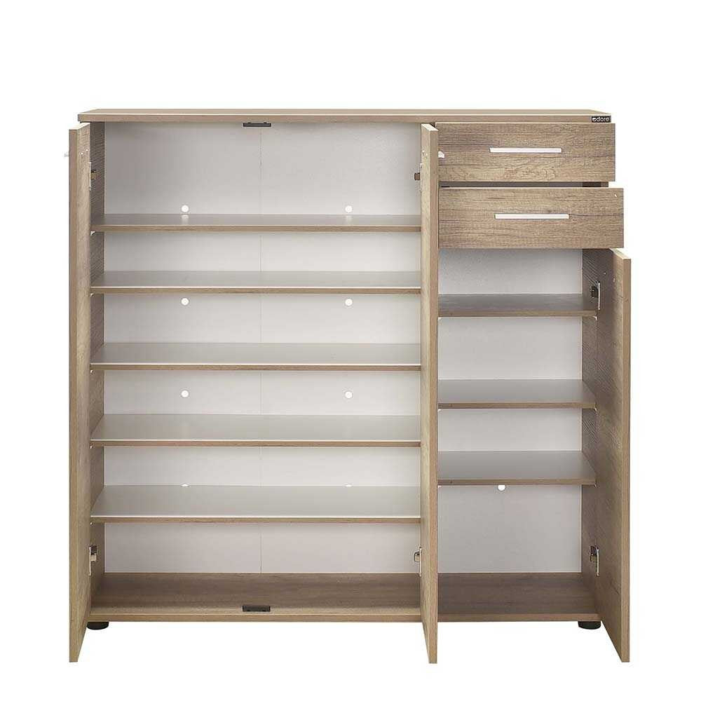 Sapateira Elegante Nogueira Clara 108cm - 2 Gavetas e Múltiplas Prateleiras com Fixação à Parede