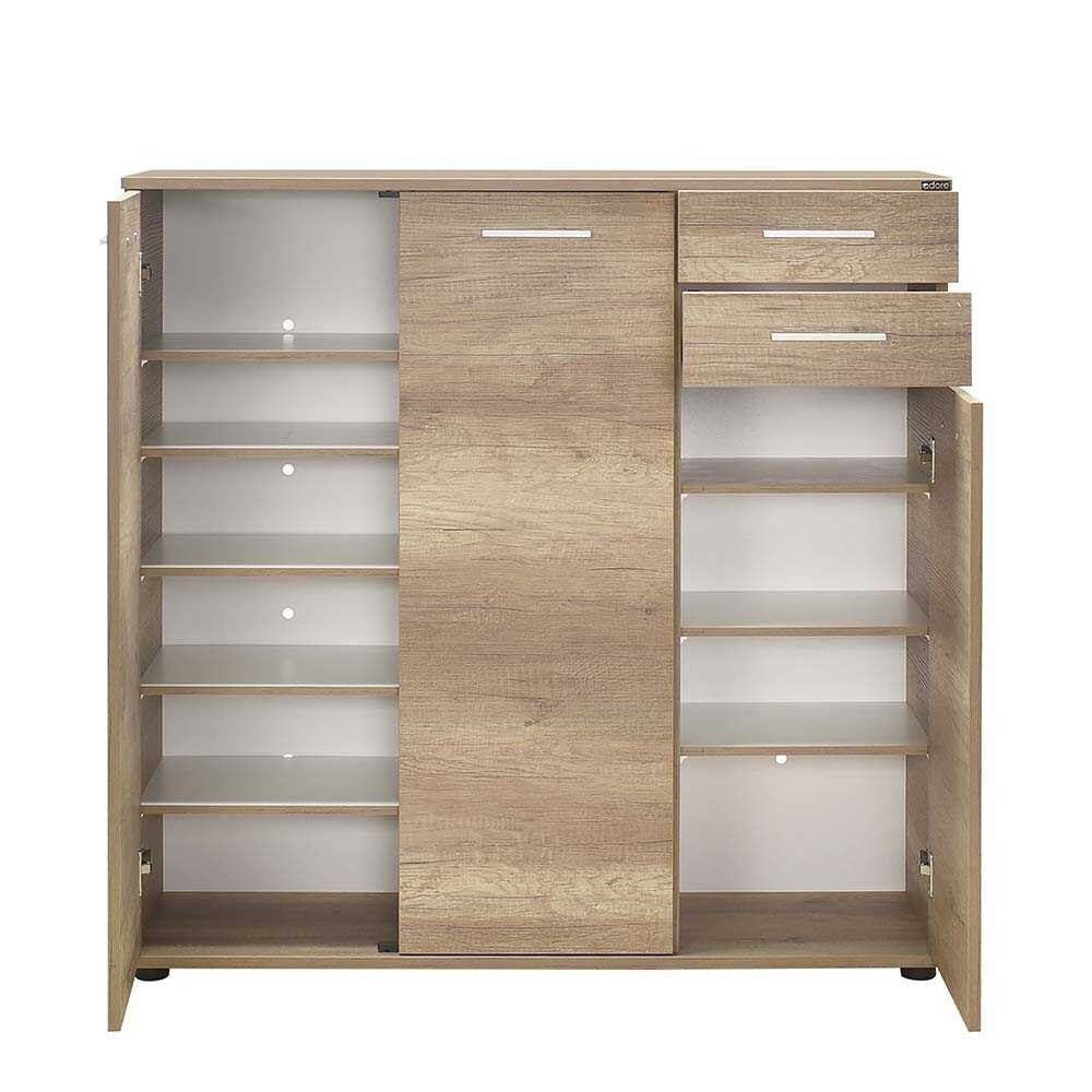 Sapateira Elegante Nogueira Clara 108cm - 2 Gavetas e Múltiplas Prateleiras com Fixação à Parede