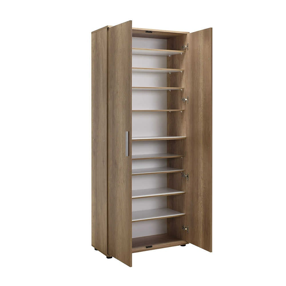 Sapateira Alta em Carvalho Claro com Múltiplas Prateleiras - 187cm de Altura para Fixação na Parede