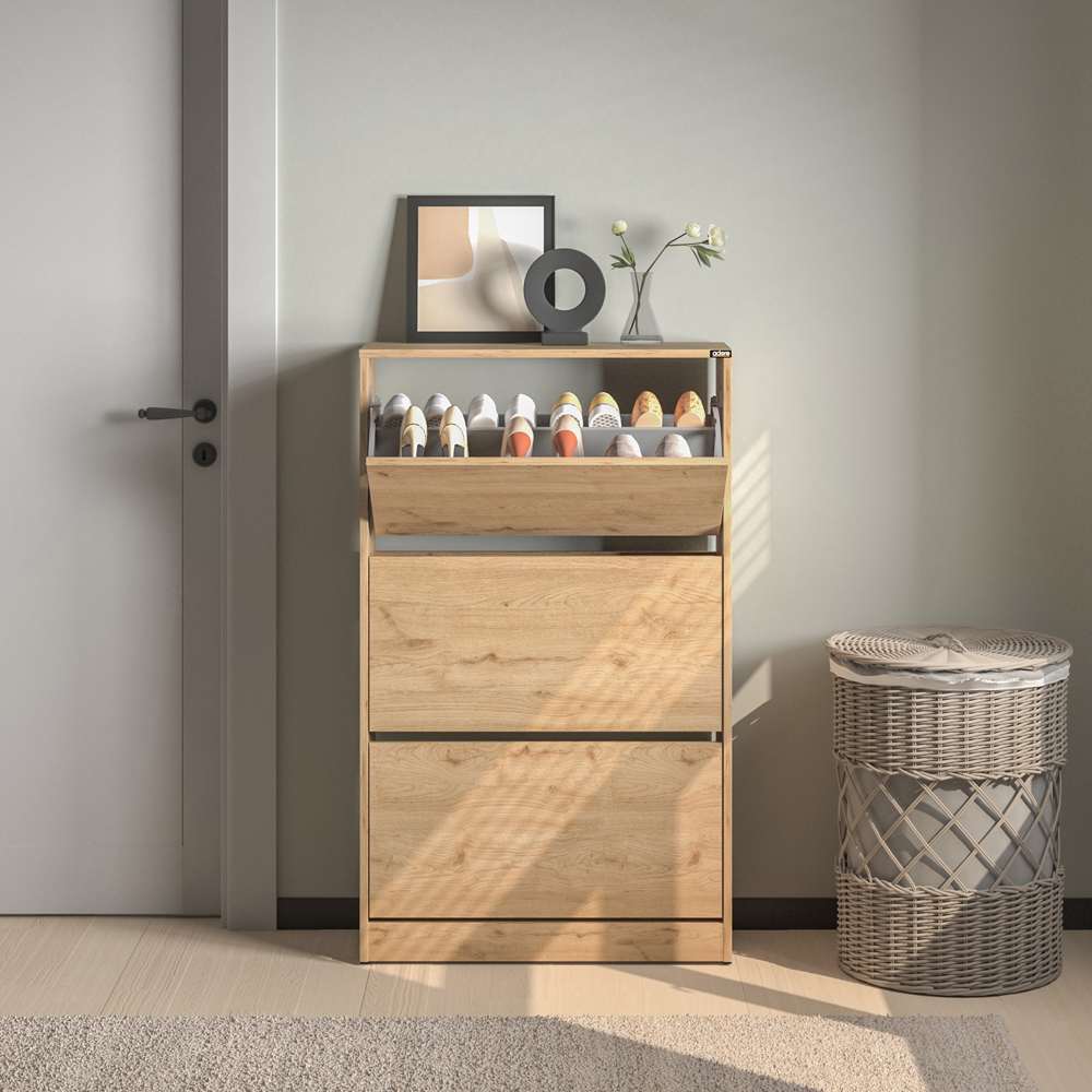 Sapateira de Carvalho com Fixação à Parede - 73cm de Largura, Revestimento Melamínico Resistente