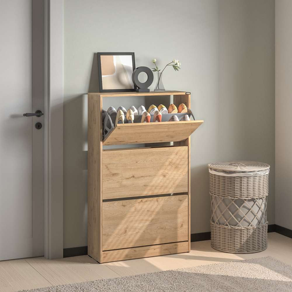 Sapateira de Carvalho com Fixação à Parede - 73cm de Largura, Revestimento Melamínico Resistente