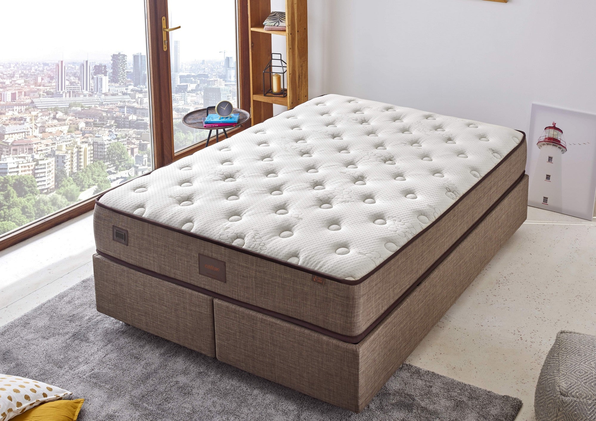Colchão de luxo macio de dupla face, 160 x 200 cm, espuma hipermacia, capa de malha de algodão | Branco, bege e marrom elegantes | Perfeito para o conforto de um hotel