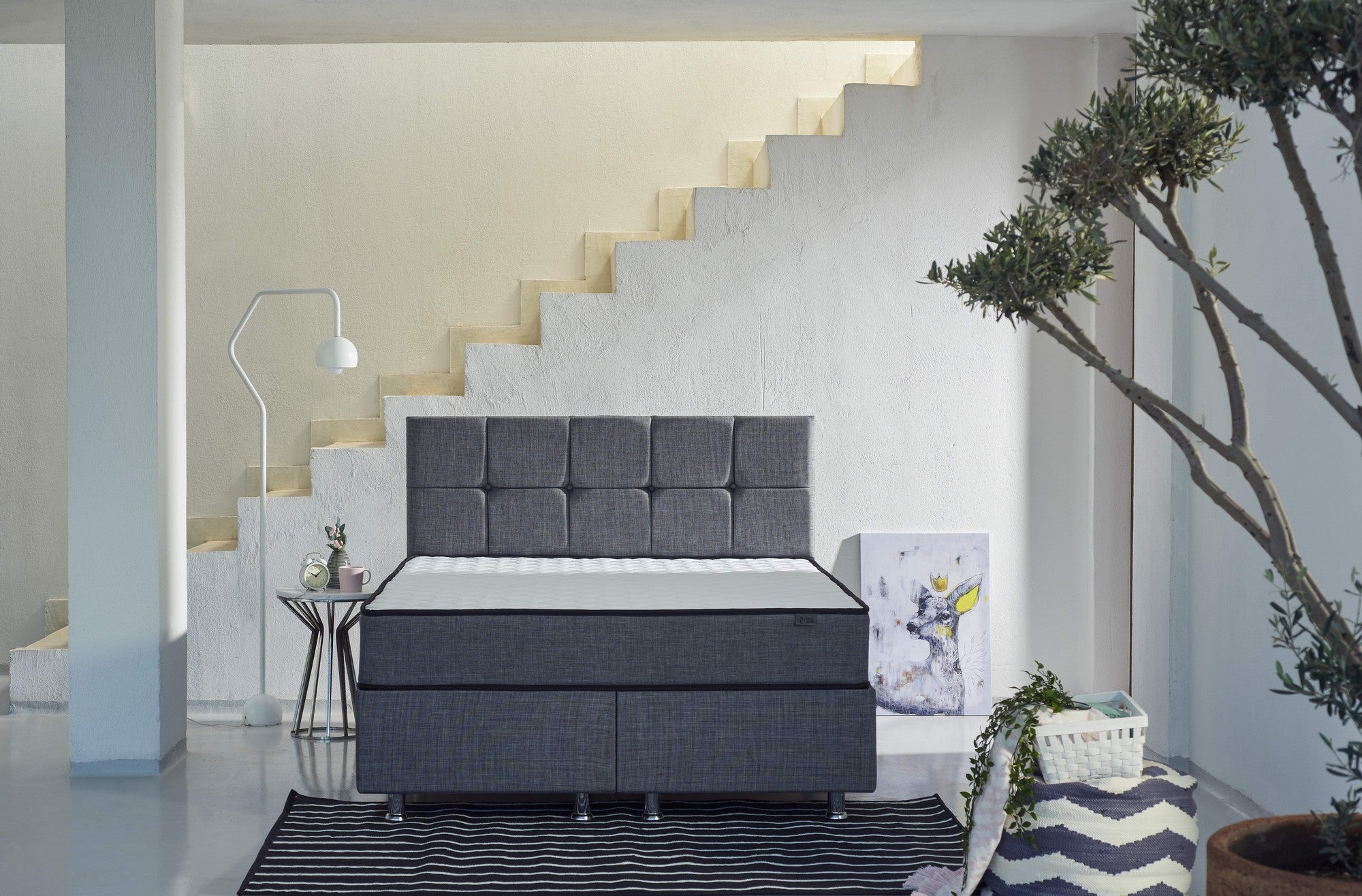 Colchão de luxo estilo hotel, suporte firme, 100 x 200 cm, 24 cm de altura | Tecido especial, sistema de molas múltiplas | Design elegante em branco e cinza