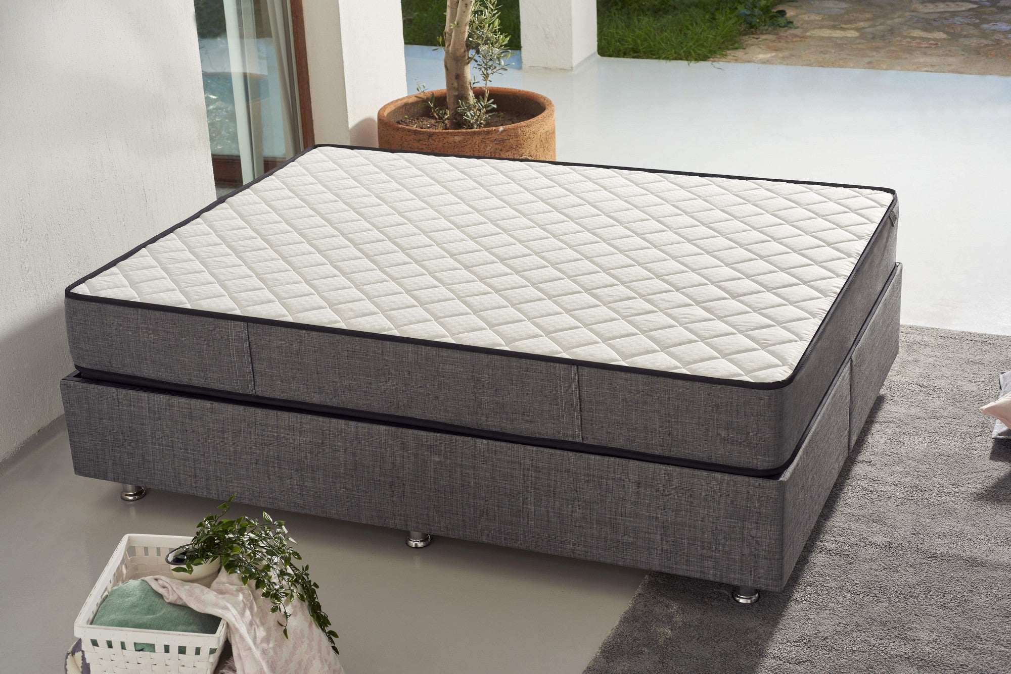 Colchão de luxo estilo hotel, suporte firme, 100 x 200 cm, 24 cm de altura | Tecido especial, sistema de molas múltiplas | Design elegante em branco e cinza