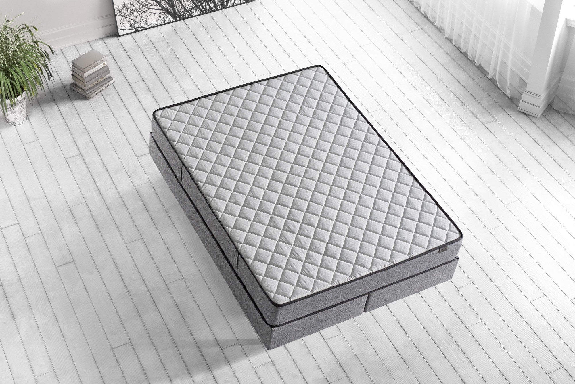 Colchão de luxo estilo hotel, suporte firme, 100 x 200 cm, 24 cm de altura | Tecido especial, sistema de molas múltiplas | Design elegante em branco e cinza