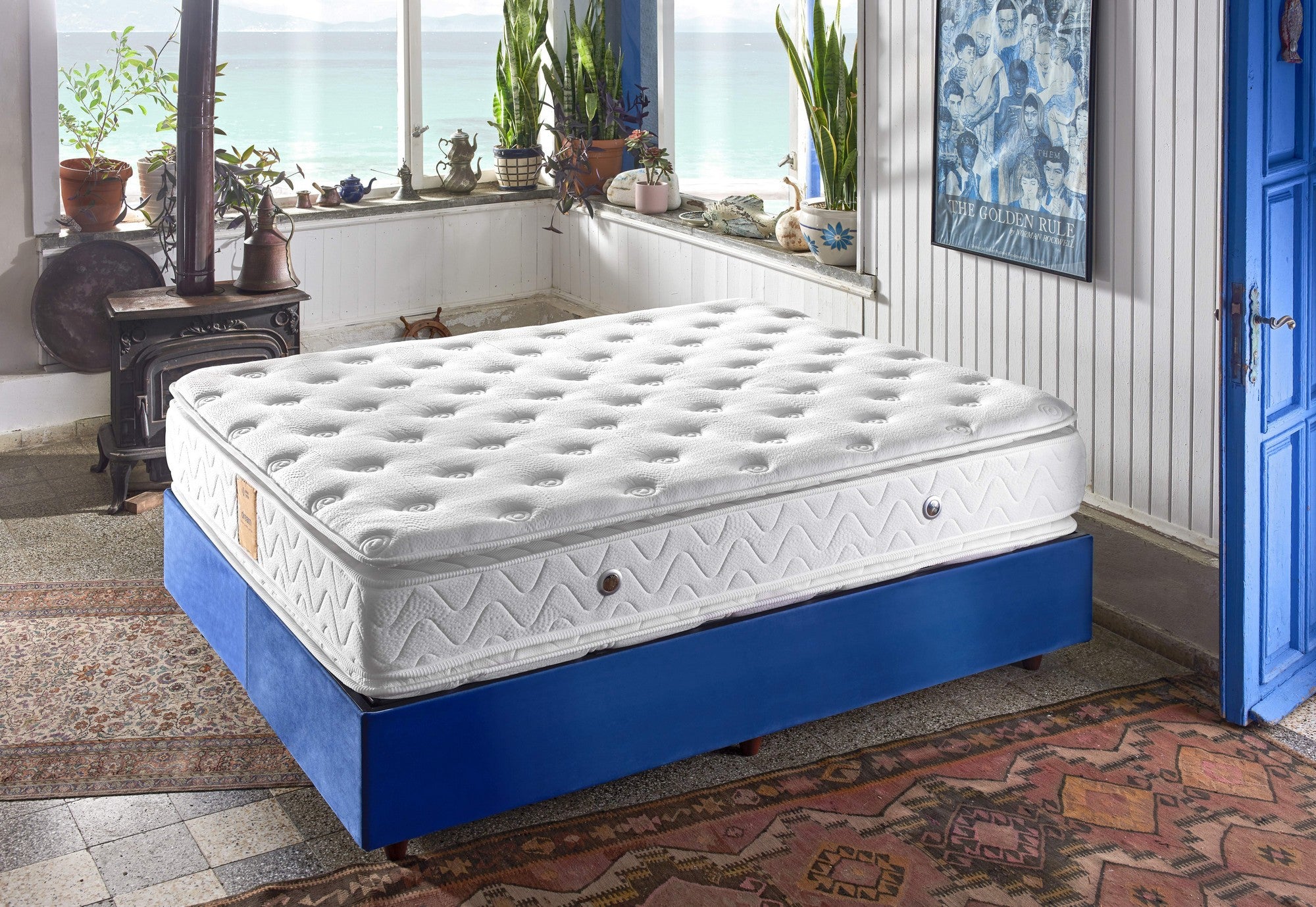 Colchão de luxo estilo hotel, com acolchoamento duplo, 100 x 200 cm, 34 cm de altura | Capa de tecido de malha especial, espuma hipermacia | Branco, montado, firmeza média
