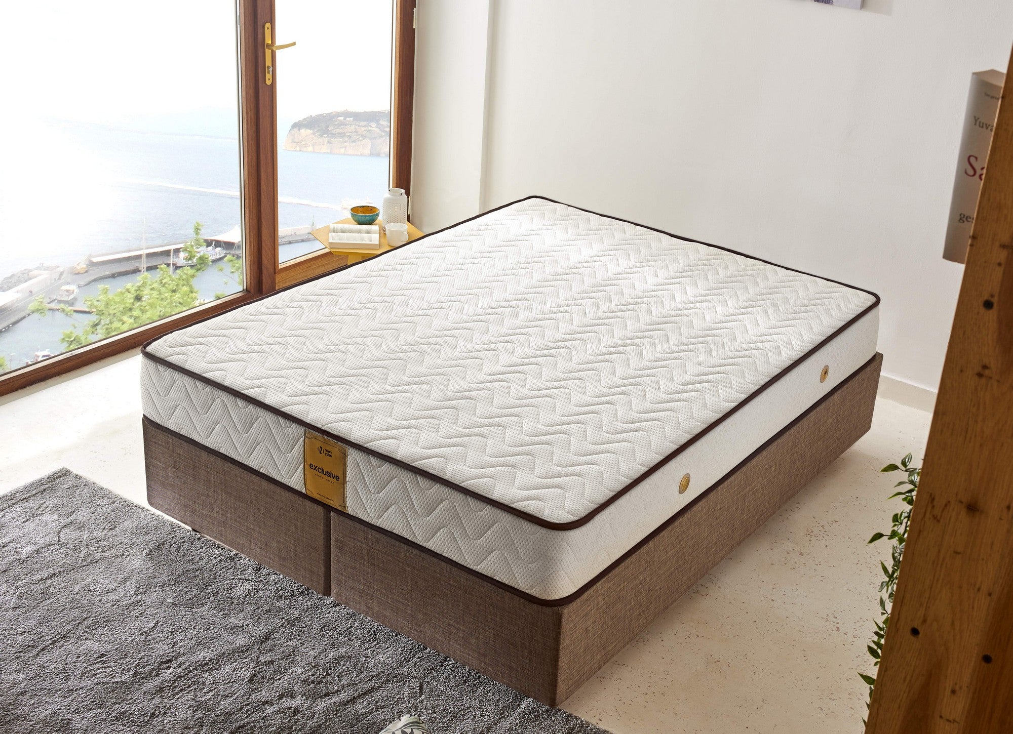 Colchão de luxo estilo hotel, 140 x 190 x 23 cm, branco e marrom | Capa de tecido de linho, espuma viscoelástica, molas ensacadas, camada de conforto | Perfeito para um sono reparador