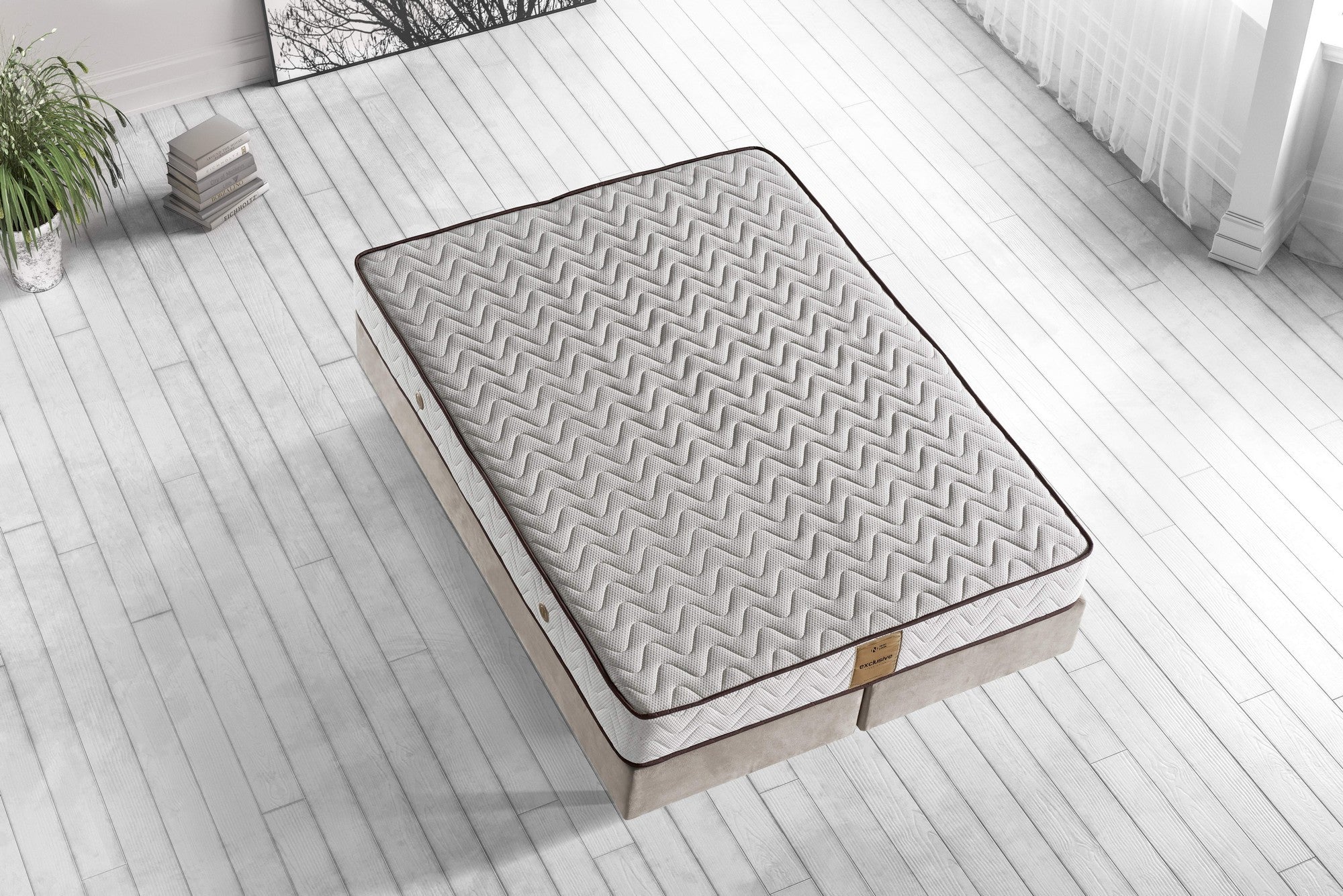 Colchão de luxo estilo hotel, 140 x 190 x 23 cm, branco e marrom | Capa de tecido de linho, espuma viscoelástica, molas ensacadas, camada de conforto | Perfeito para um sono reparador