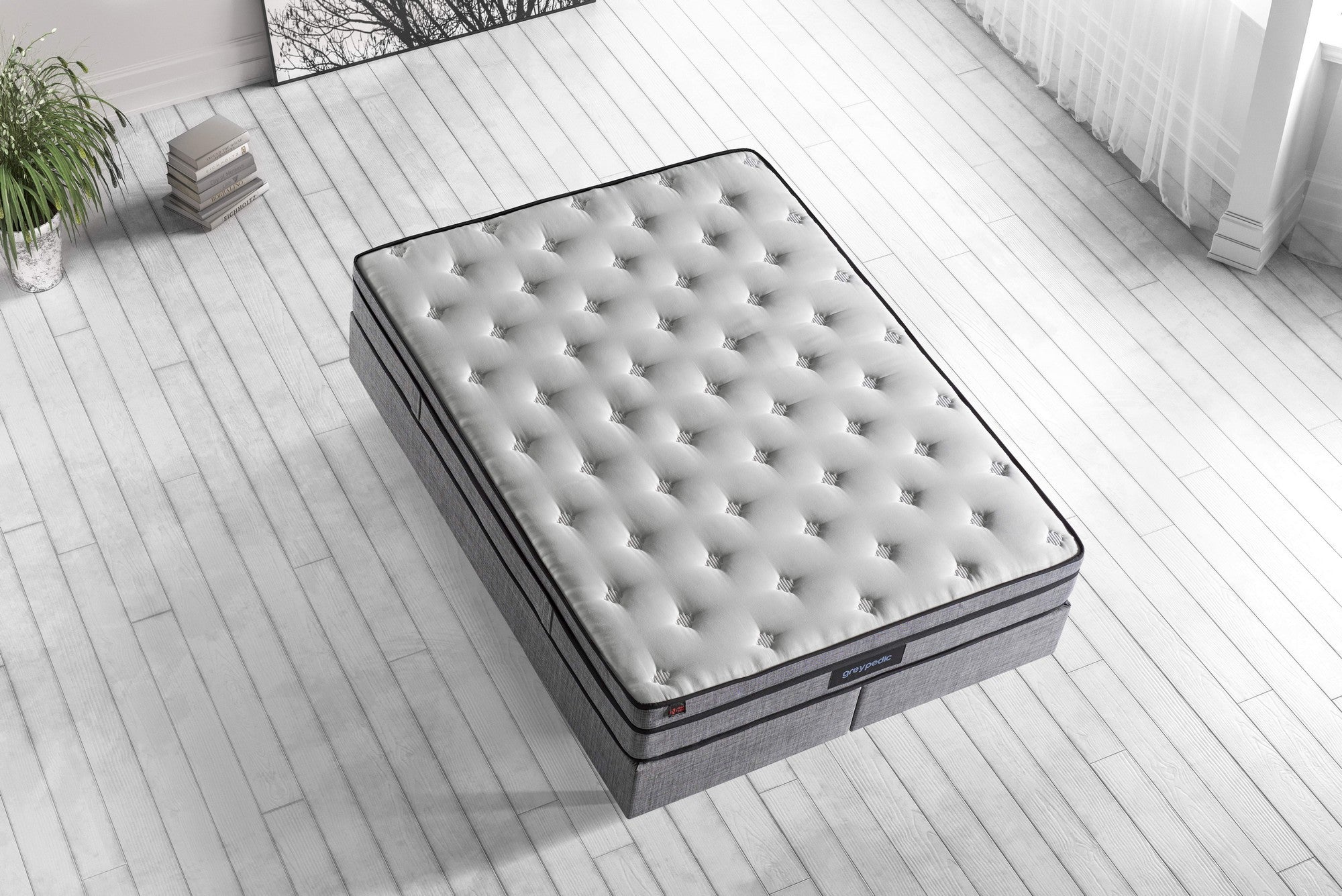Colchão de luxo estilo hotel, 150 x 200 cm, laterais ultra firmes e firmes, capa de cetim de algodão, sistema de molas múltiplas, design elegante em branco e cinza, montado