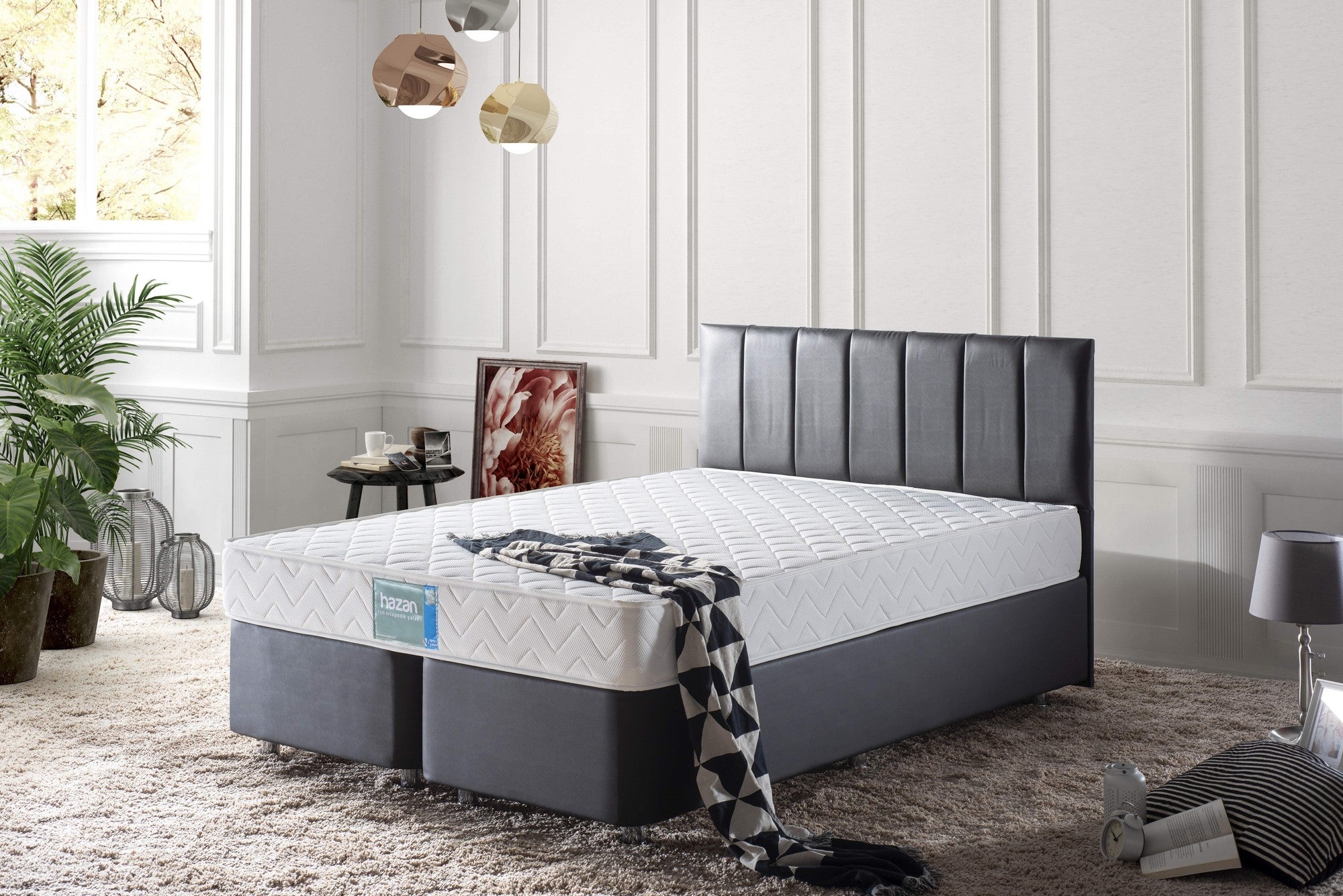 Colchão de luxo estilo hotel, firme e dupla face, 90 x 200 cm, 22 cm de altura | Capa de tecido jacquard, sistema de molas múltiplas | Cor branca, montado