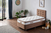 Colchão de luxo estilo hotel, 90 x 190 x 23 cm, capa de tecido trançado, sistema de molas múltiplas, design elegante em branco e marrom | Perfeito para conforto e suporte
