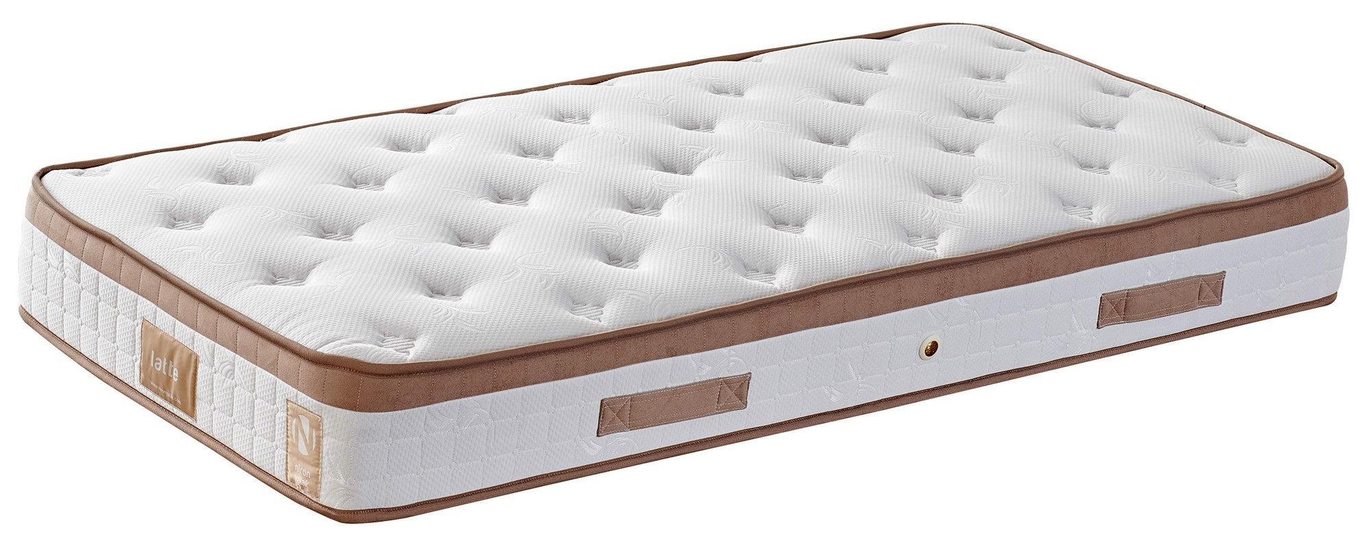 Colchão de luxo estilo hotel, 90 x 190 x 23 cm, capa de tecido trançado, sistema de molas múltiplas, design elegante em branco e marrom | Perfeito para conforto e suporte
