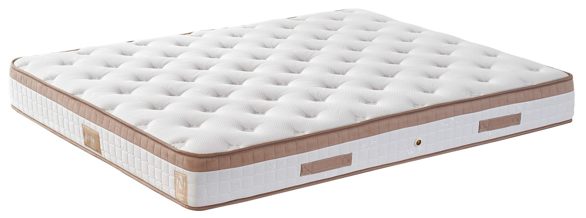Colchão de luxo estilo hotel, 140 x 190 x 23 cm, capa de tecido trançado, sistema de molas múltiplas, design elegante em branco e marrom | Perfeito para conforto e suporte