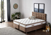 Colchão de luxo estilo hotel, 150 x 200 x 23 cm, capa de tecido trançado, sistema de molas múltiplas, design elegante em branco e marrom | Perfeito para conforto e estilo