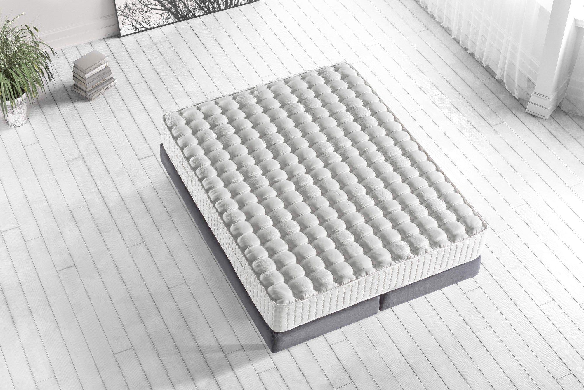 Colchão de luxo estilo hotel, 140 x 190 cm, tecido acetinado branco FR, sistema de molas ensacadas, retardante de fogo, 30 cm de altura | Conforto para uma vida moderna