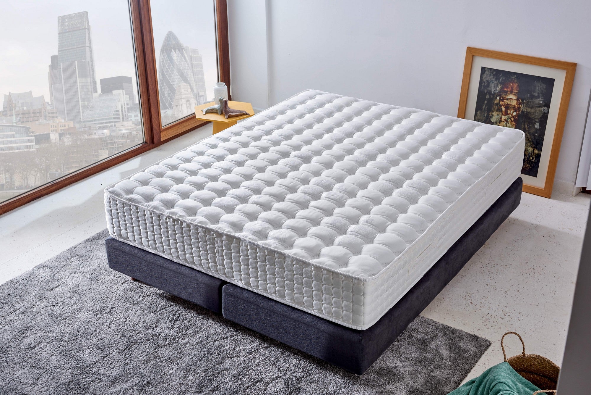 Colchão de luxo estilo hotel, 140 x 200 cm, branco | Tecido acetinado FR, sistema de molas ensacadas, retardante de fogo | Conforto e suporte para um sono reparador