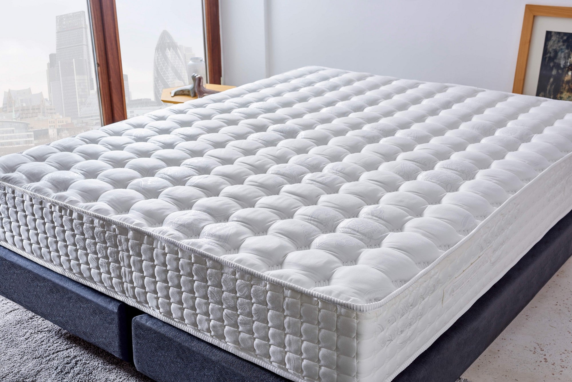 Colchão de luxo estilo hotel, 140 x 200 cm, branco | Tecido acetinado FR, sistema de molas ensacadas, retardante de fogo | Conforto e suporte para um sono reparador
