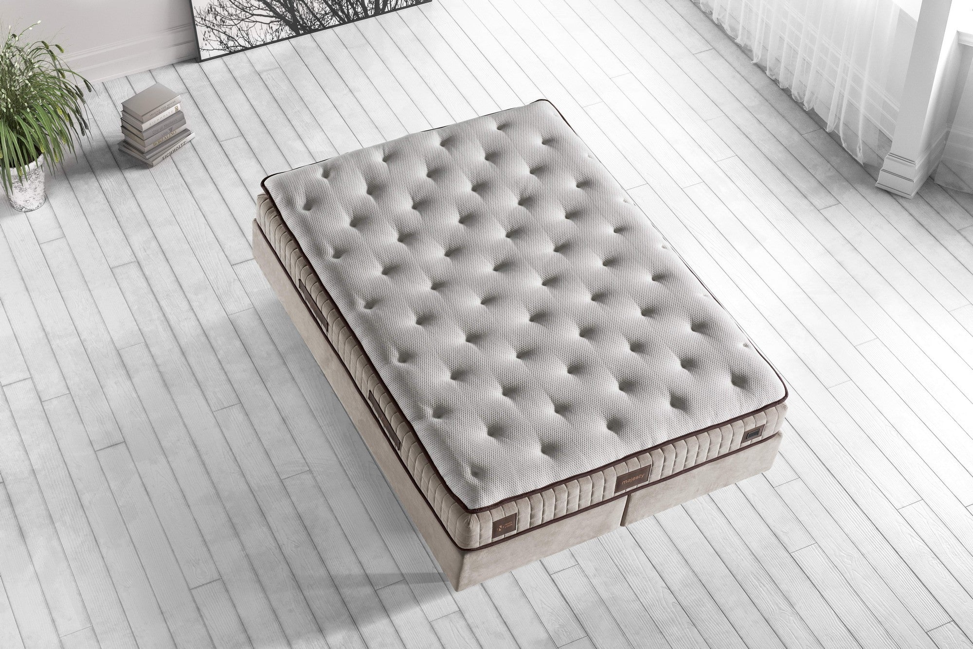 Colchão de luxo estilo hotel, capa de tecido de malha macia, 140 x 200 x 30 cm, acolchoado unilateral, design elegante em branco e marrom, perfeito para conforto