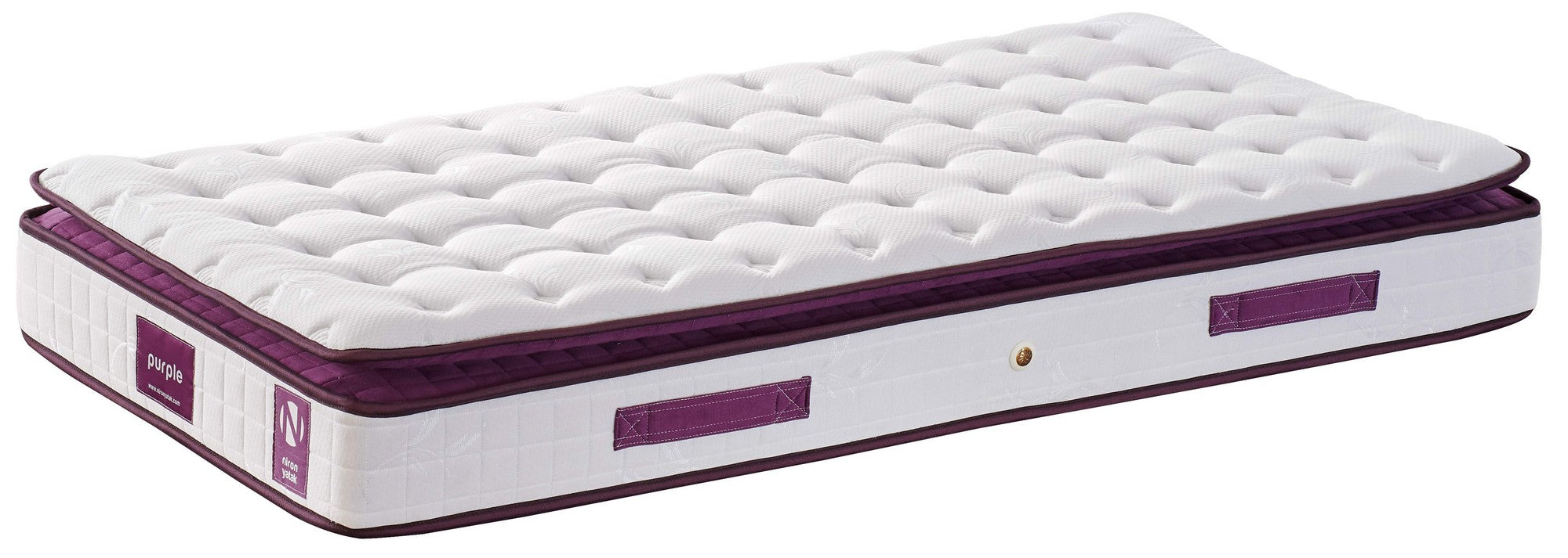 Colchão de hotel ultra firme, 90 x 200 x 25 cm | Capa de malha, sistema de molas múltiplas, espuma viscoelástica e suporte de borda | Design elegante em branco e roxo