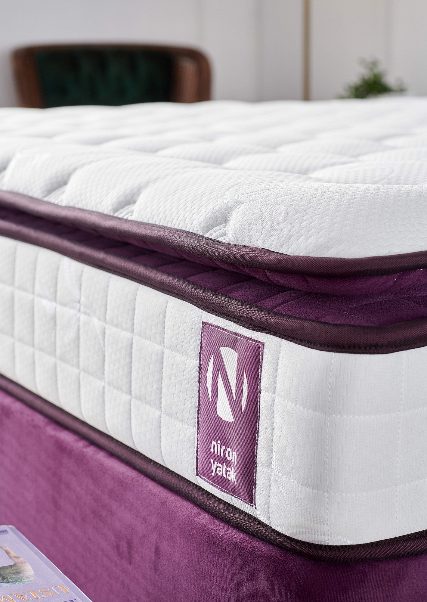 Colchão de luxo estilo hotel, 100 x 200 cm, ultra firme com espuma viscoelástica e camada de conforto hipermacia, capa de tecido de malha, branco e roxo | Suporte ortopédico e espuma de suporte de borda
