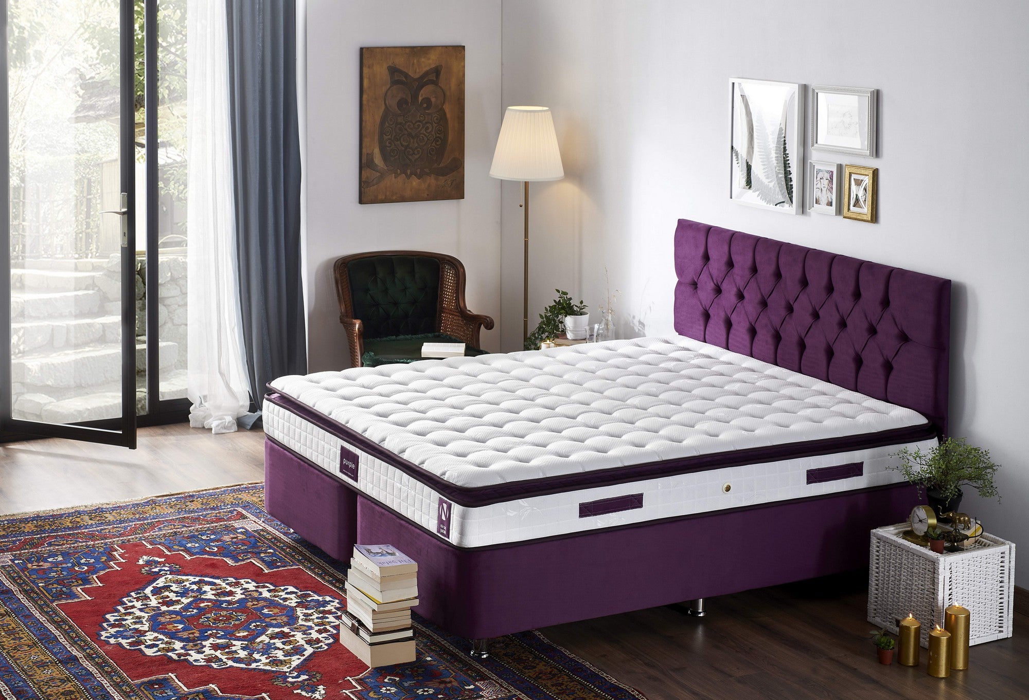 Colchão de luxo estilo hotel, 140 x 190 cm, ultra firme com espuma viscoelástica e suporte ortopédico | Capa de tecido de malha, branco e roxo | Conforto montado