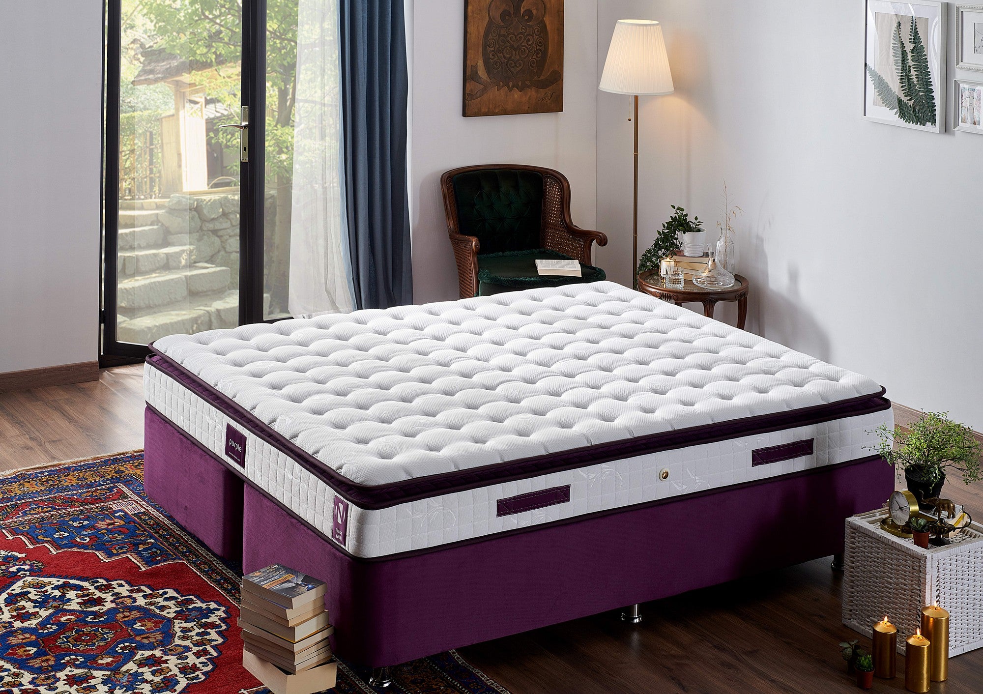 Colchão de luxo estilo hotel, 140 x 190 cm, ultra firme com espuma viscoelástica e suporte ortopédico | Capa de tecido de malha, branco e roxo | Conforto montado
