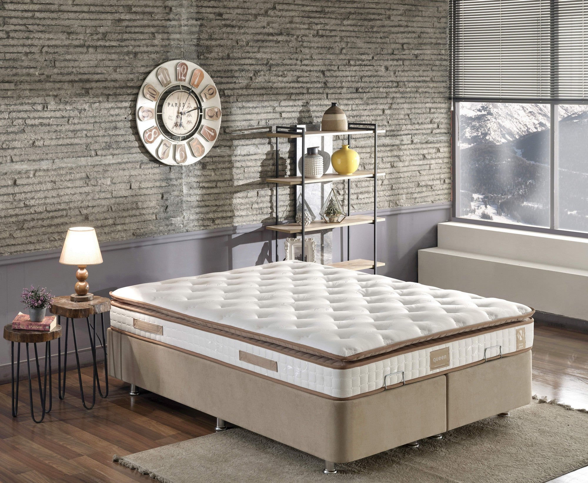 Colchão de hotel ultra firme, 140 x 200 x 25 cm, capa de tecido trançado, sistema de molas múltiplas, camada de conforto de fibra de silicone, design elegante em branco e marrom