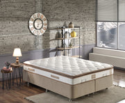 Colchão de hotel ultra firme, 180 x 200 x 25 cm | Capa de tecido trançado, sistema de molas múltiplas, camada de conforto em fibra de silicone | Design elegante em branco e marrom