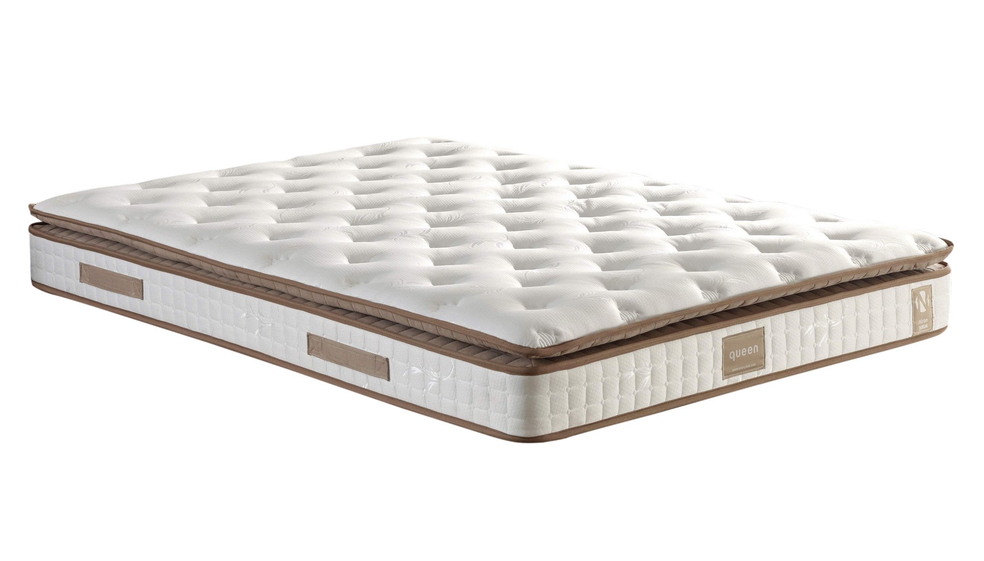 Colchão de hotel ultra firme, 180 x 200 x 25 cm | Capa de tecido trançado, sistema de molas múltiplas, camada de conforto em fibra de silicone | Design elegante em branco e marrom