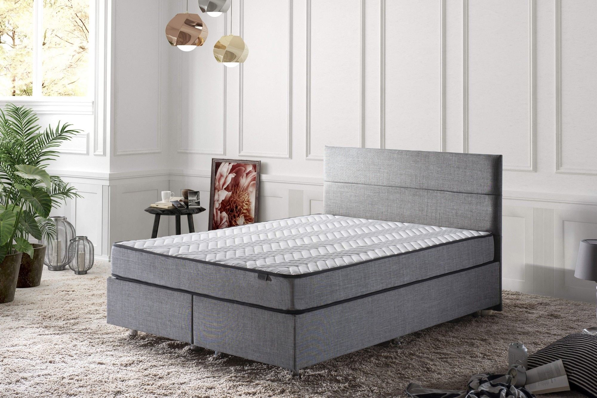 Colchão Ortopédico Ultra Firme, 140x190 cm, Capa em Tecido Jacquard, Sistema Multimolas, Espuma de Suporte de Borda, Conforto de Hotel, Branco e Cinza