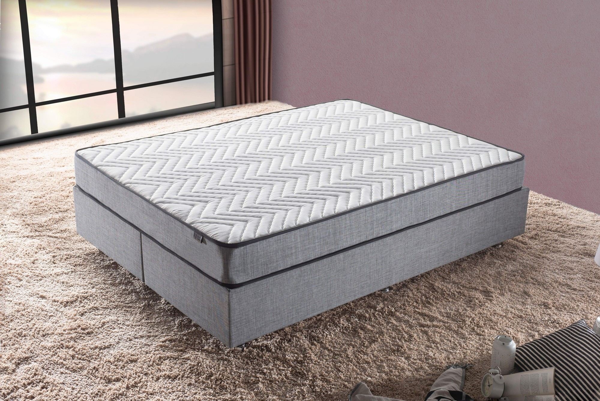 Colchão Ortopédico Ultra Firme, 140x190 cm, Capa em Tecido Jacquard, Sistema Multimolas, Espuma de Suporte de Borda, Conforto de Hotel, Branco e Cinza