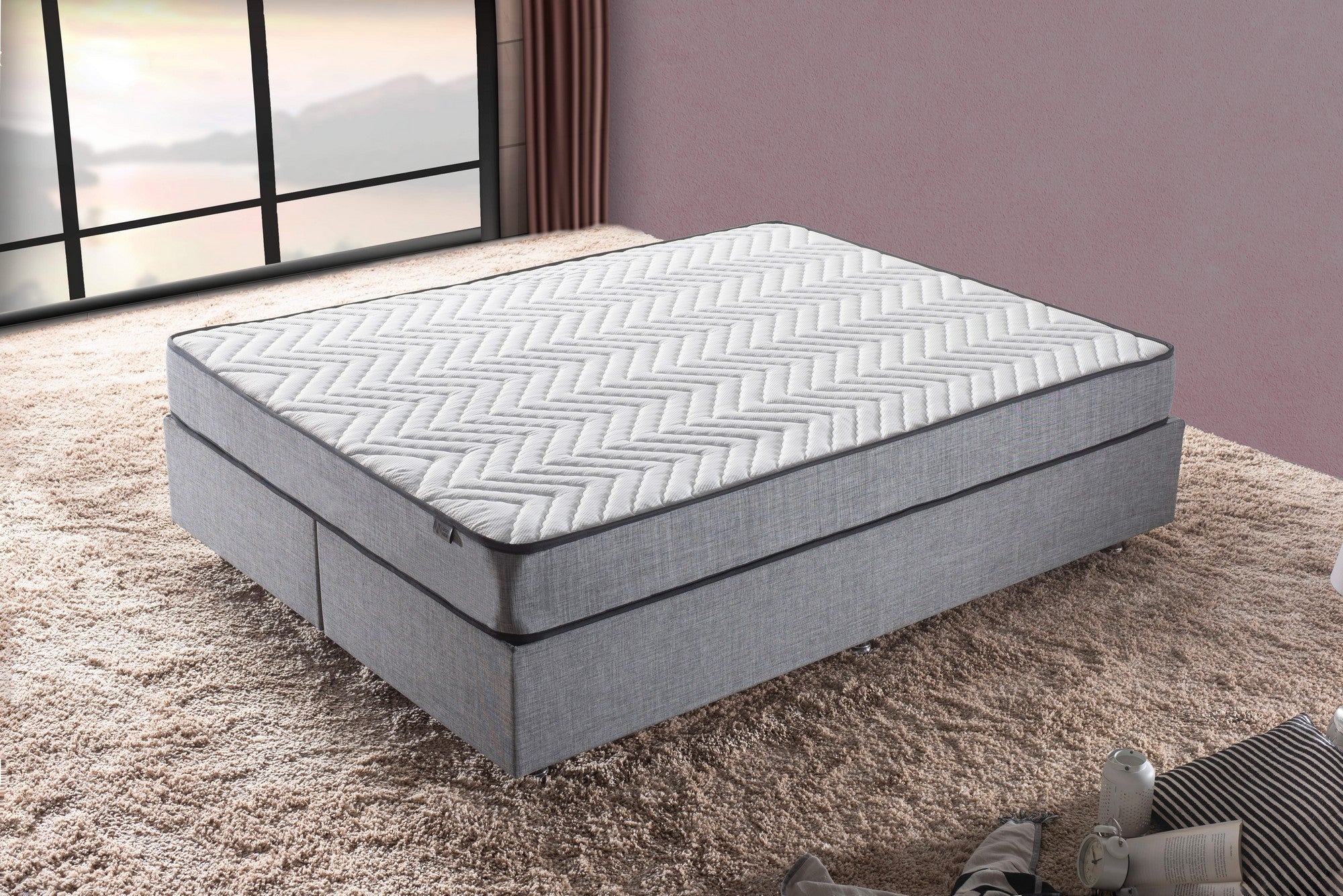 Colchão Ortopédico Ultra Firme, 150 x 200 x 21 cm, Capa em Tecido Jacquard, Sistema de Molas Múltiplas, Espuma de Suporte nas Bordas, Branco e Cinza | Conforto com Qualidade de Hotel