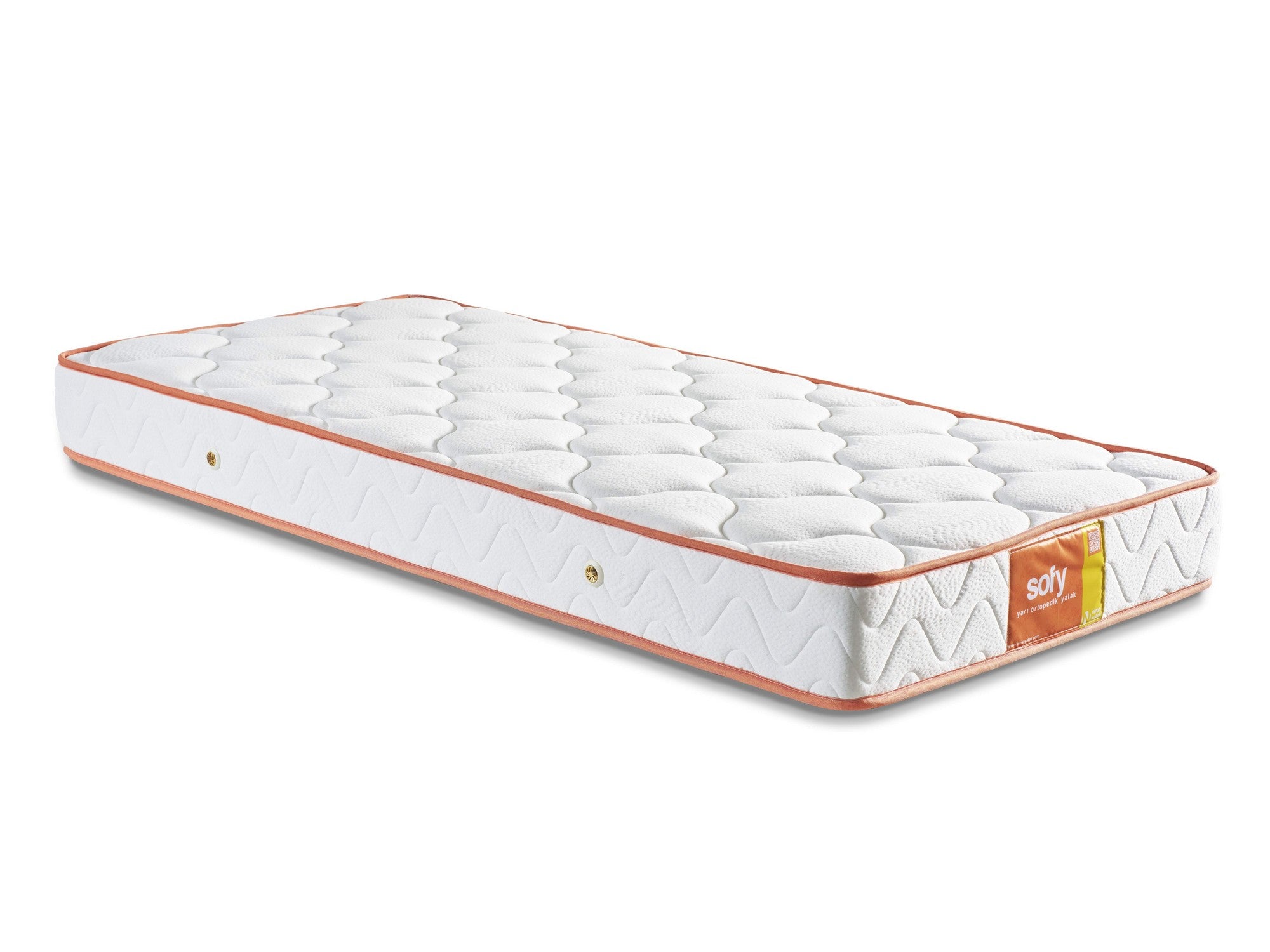 Colchão de cama infantil de luxo, dupla face, 100x200 cm, semi-ortopédico, capa de malha de algodão, branco e laranja | Sistema especial de molas múltiplas para maior conforto