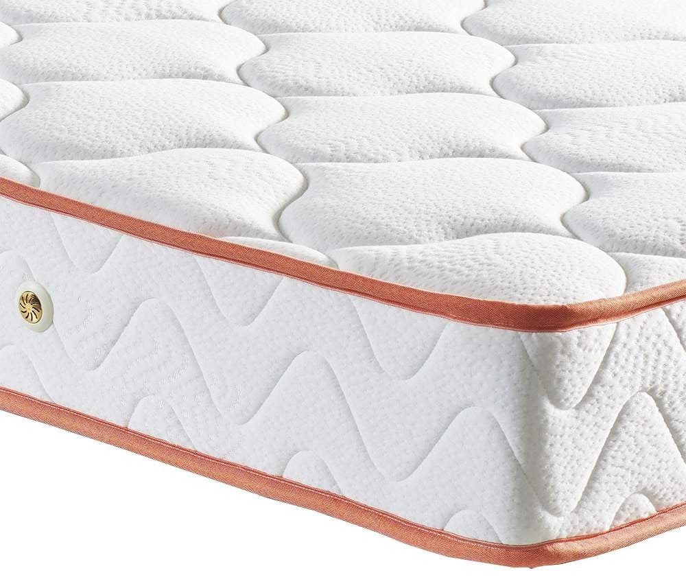 Colchão de cama infantil de luxo, dupla face, 100x200 cm, semi-ortopédico, capa de malha de algodão, branco e laranja | Sistema especial de molas múltiplas para maior conforto
