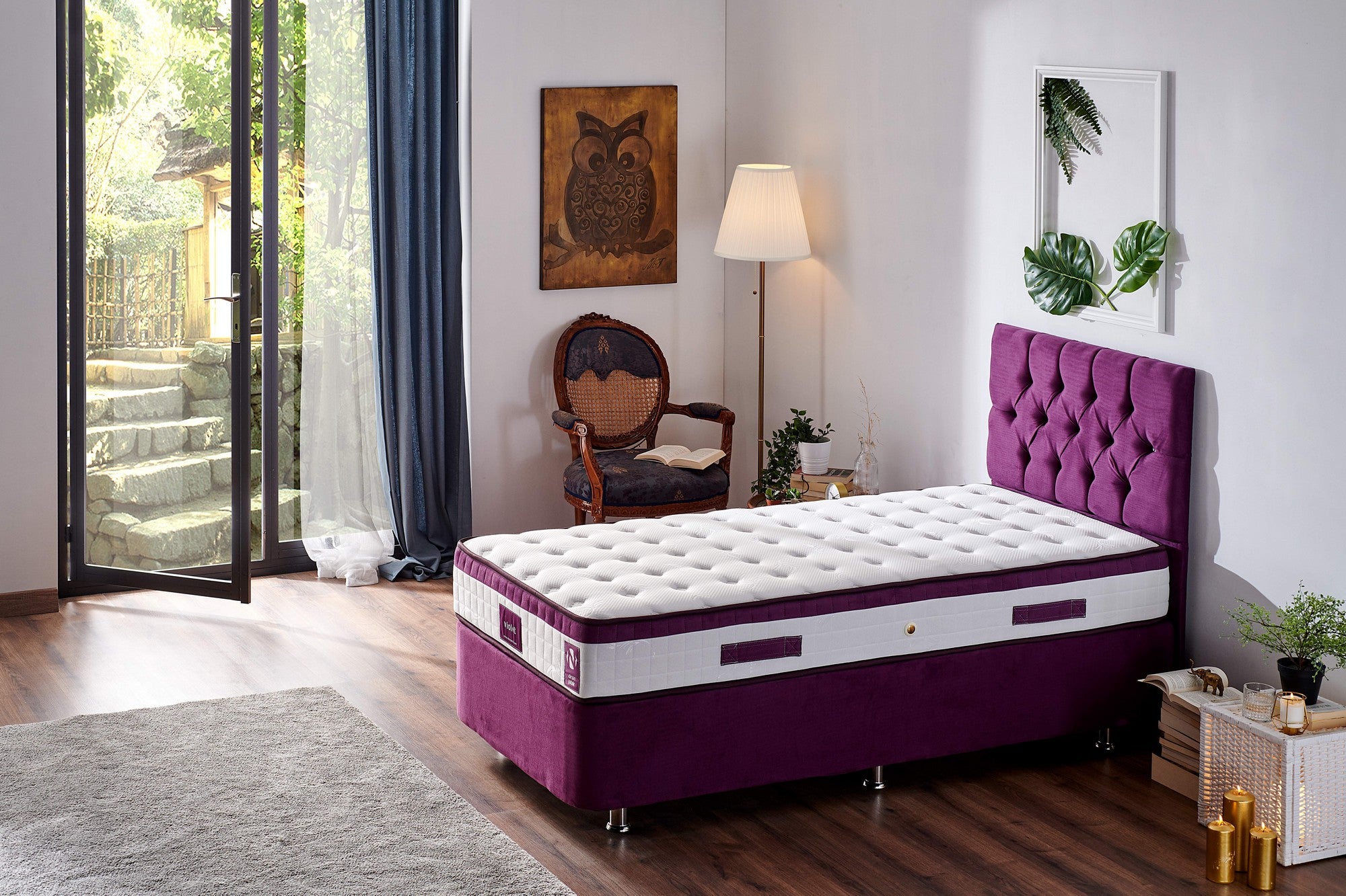 Colchão de luxo estilo hotel, 90 x 190 x 23 cm, capa de tecido de malha, espuma hipermacia, totalmente ortopédico, sistema de molas múltiplas, design elegante em branco e roxo
