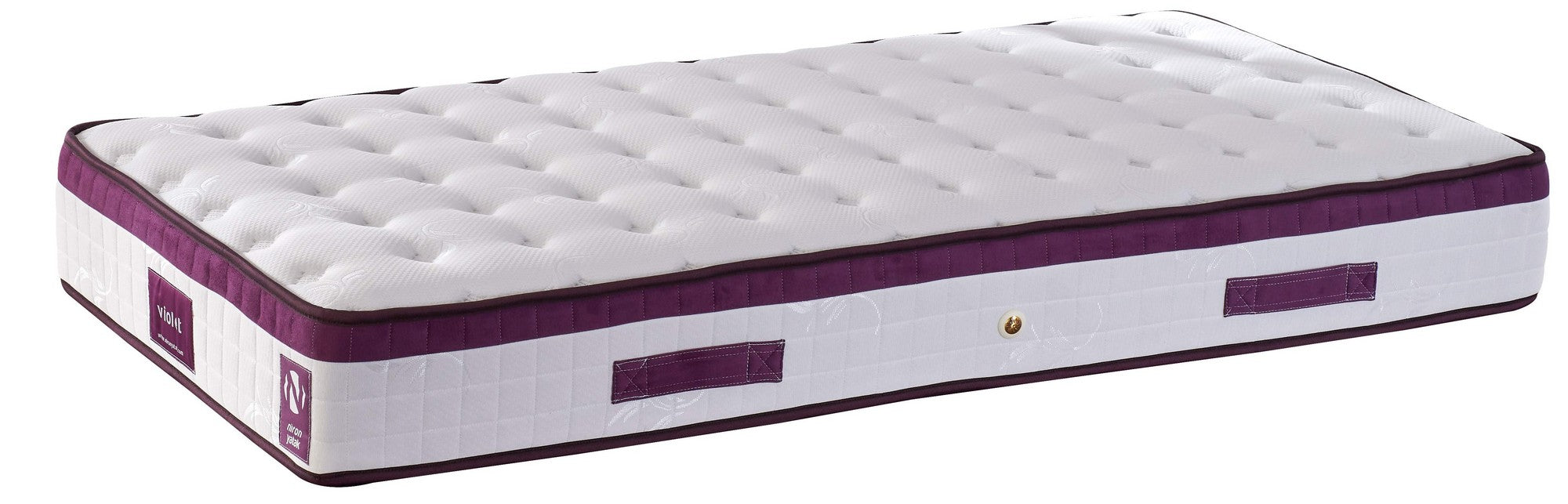 Colchão de luxo estilo hotel, 90 x 190 x 23 cm, capa de tecido de malha, espuma hipermacia, totalmente ortopédico, sistema de molas múltiplas, design elegante em branco e roxo
