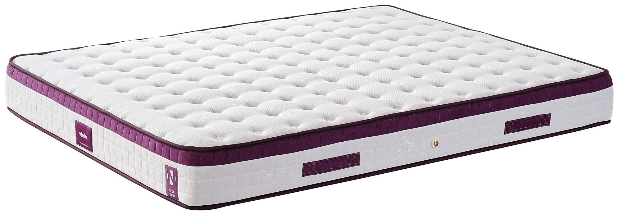 Colchão de luxo estilo hotel, 140 x 190 x 23 cm | Capa de tecido de malha, espuma hipermacia, totalmente ortopédico, sistema de molas múltiplas | Design elegante em branco e roxo