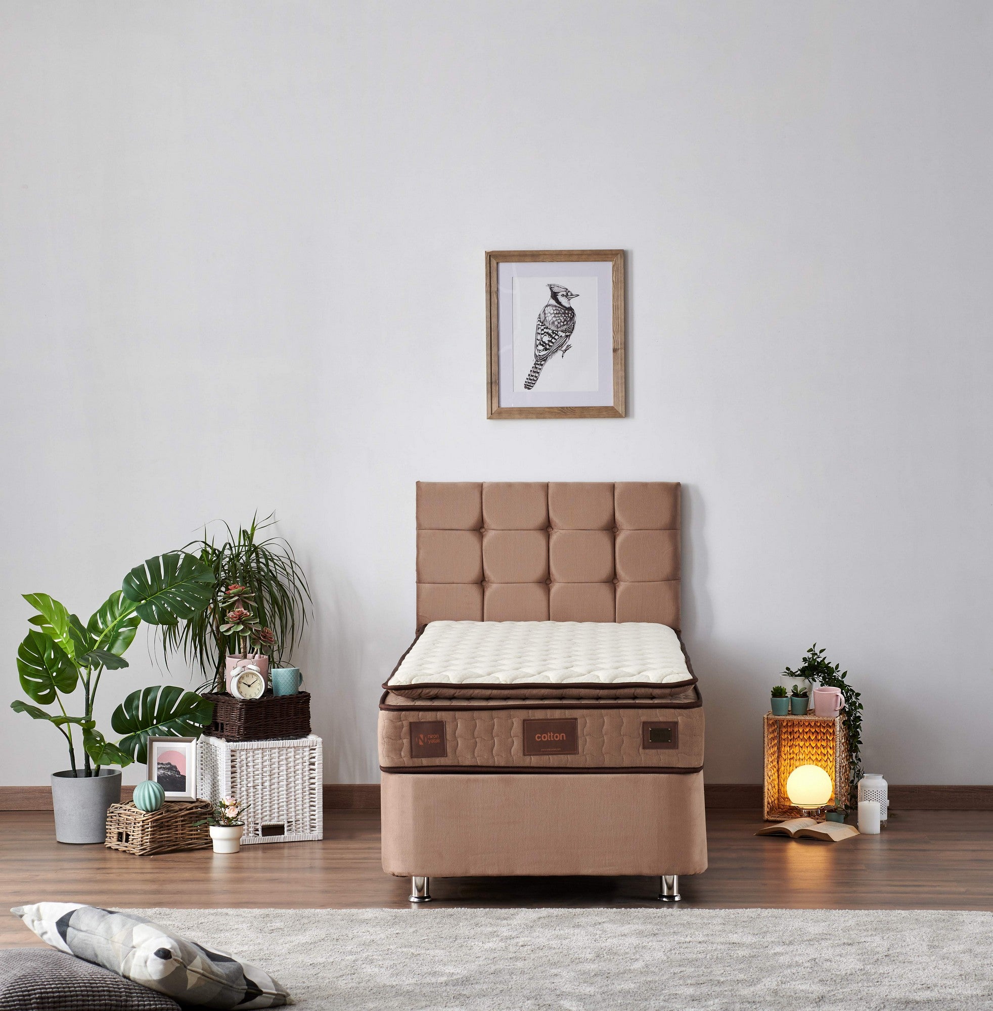 Colchão ortopédico, malha 100% algodão, 100x200 cm, ultra firme com sistema de molas múltiplas e suporte de borda, qualidade hoteleira, branco e marrom