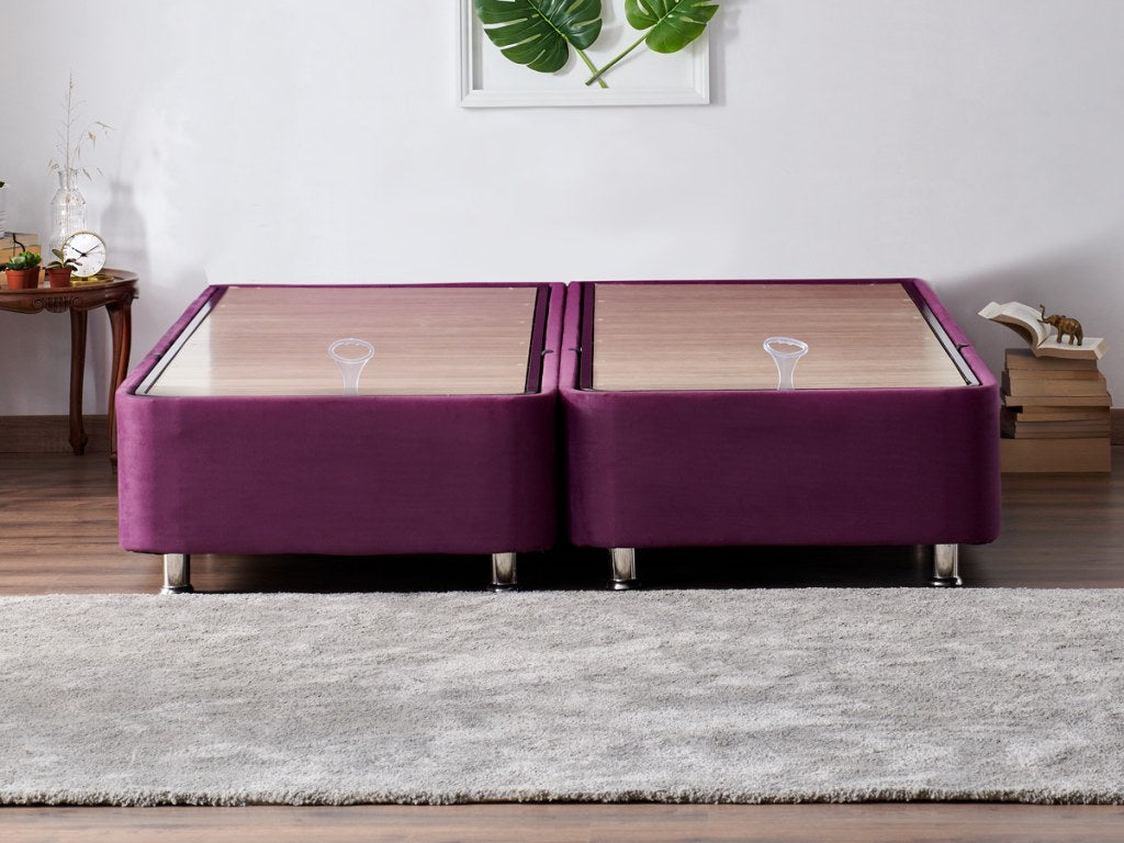 Base de cama de casal estilosa com baú, roxa, 140 x 190 cm | Estrutura de aço durável, tecido 100% Soho, bordas de MDF, trava de segurança, 6 pés | Conforto moderno