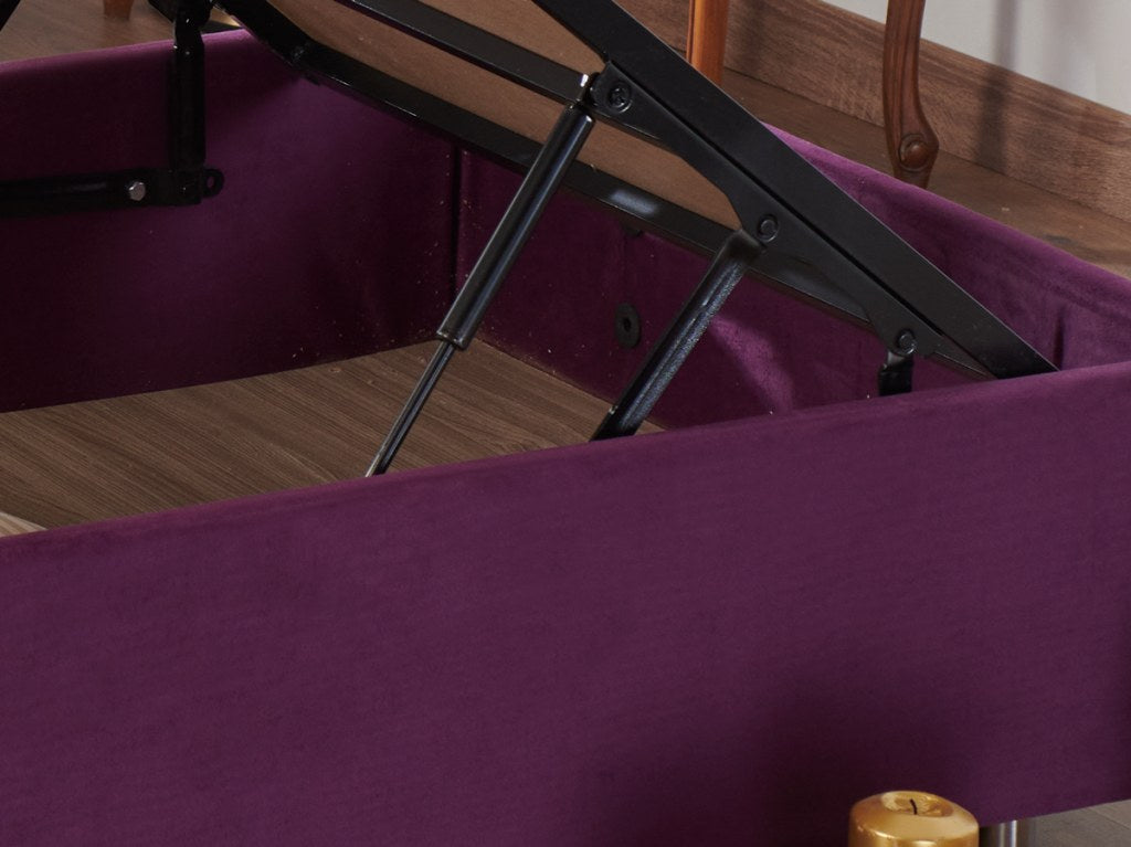 Base de cama de solteiro durável, roxa, 90 x 190 cm | Estrutura de aço, tecido 100% Soho, bordas de MDF, trava de segurança, cômoda incluída | Ideal para quartos modernos