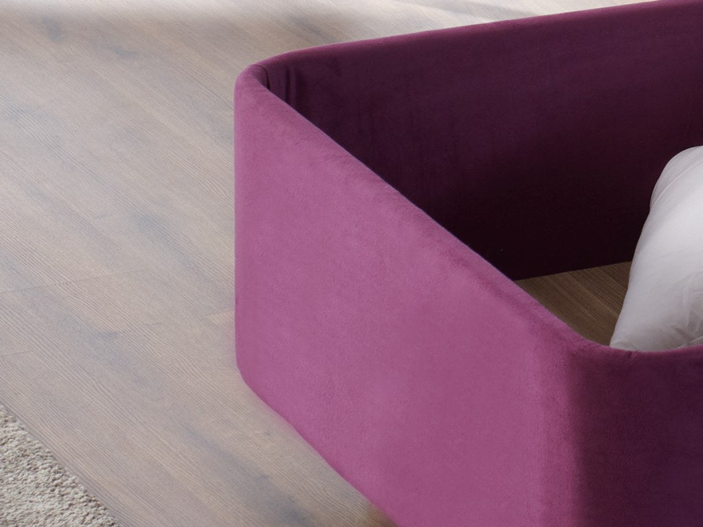 Base de cama de solteiro durável, roxa, 80 x 200 cm | Estrutura de aço, tecido 100% Soho, bordas de MDF, trava de segurança, cômoda incluída | Ideal para quartos modernos
