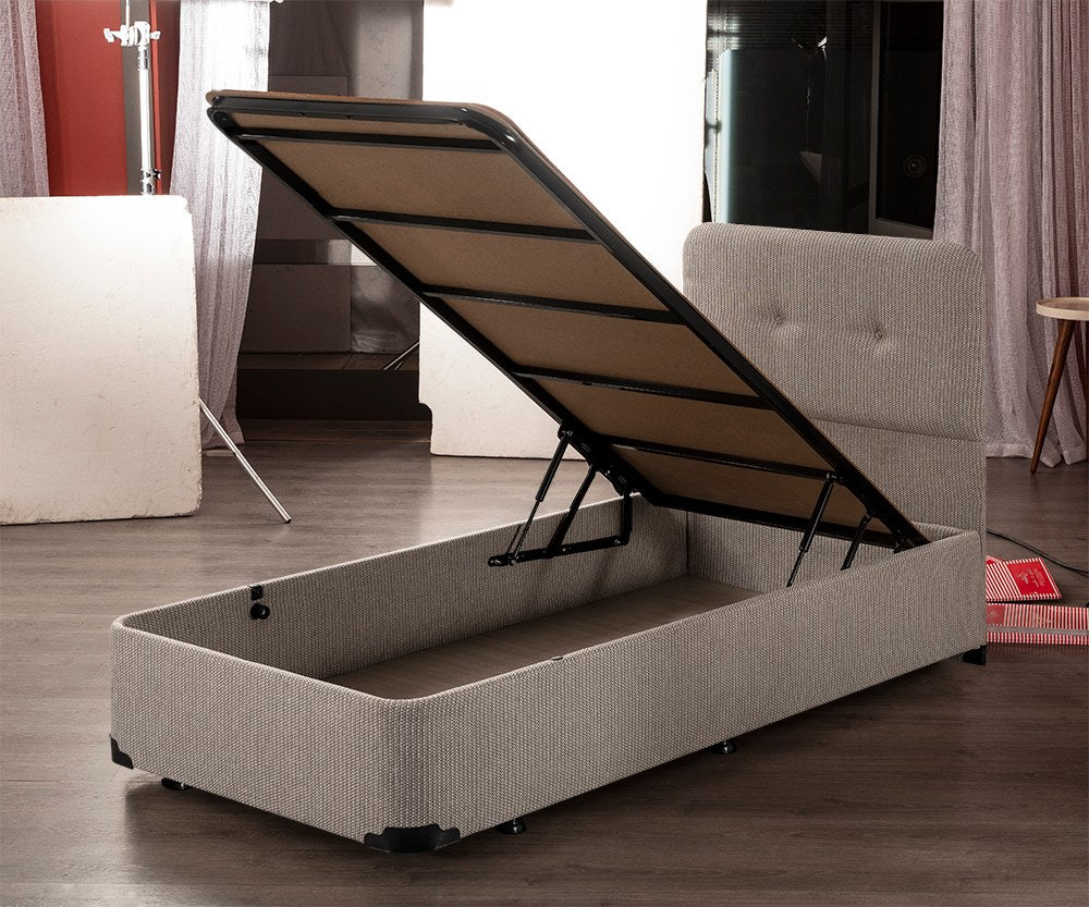 Base de cama de solteiro, bege, 90 x 190 cm | Design ortopédico completo, perfil de aço 20 x 30 cm, bordas de MDF, 6 pernas (6 cm de altura) | Suporte durável e confortável