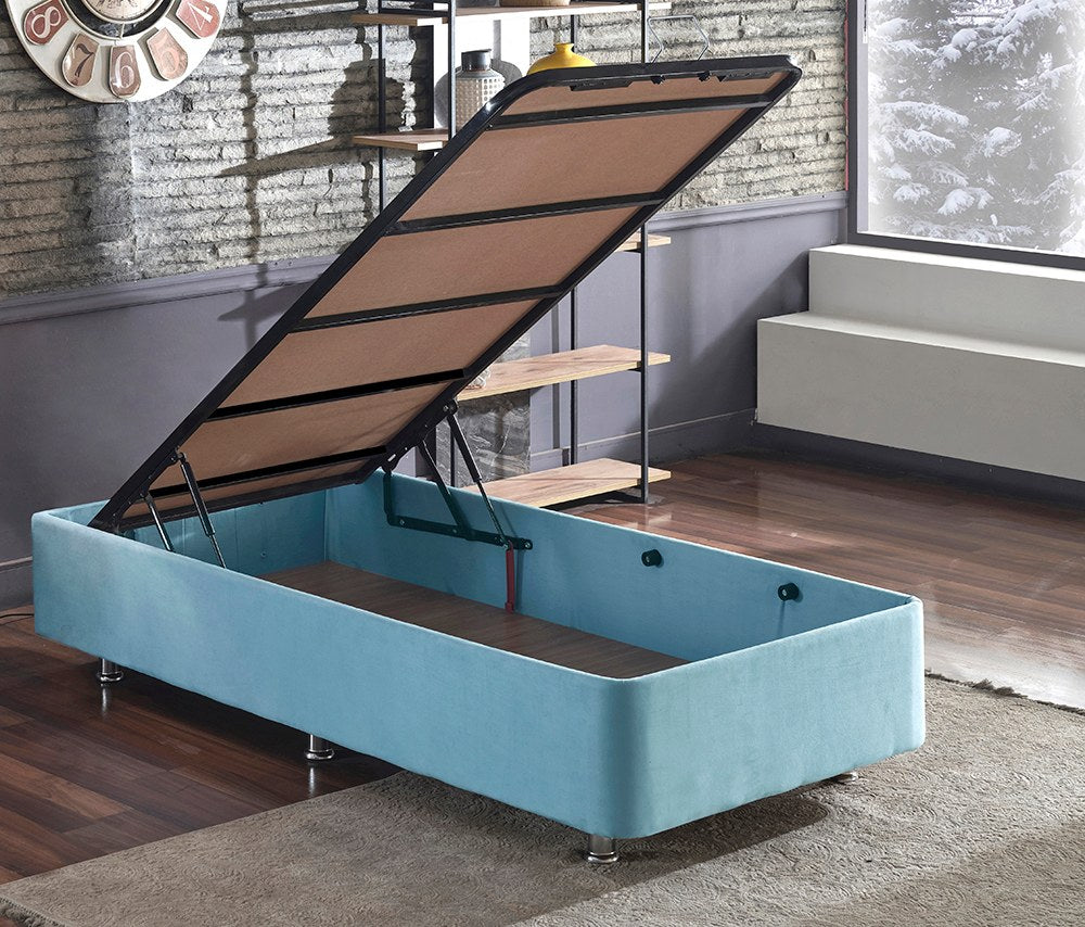 Base de cama de solteiro azul claro, 120 x 200 cm | Design ortopédico completo, perfil de aço 20 x 30 cm, bordas de MDF, 6 pernas, altura 38 cm | Confortável e durável
