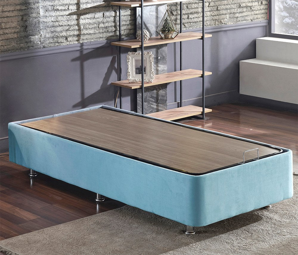 Base de cama de solteiro azul claro, 100 x 200 cm | Design ortopédico completo, perfil de aço 20 x 30 cm, bordas de MDF, 6 pernas, altura 38 cm | Confortável e durável